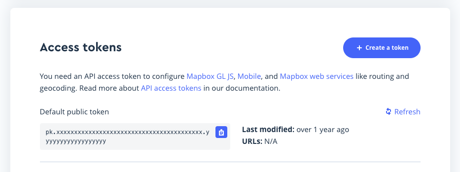 Mapbox Account Page: copy access token