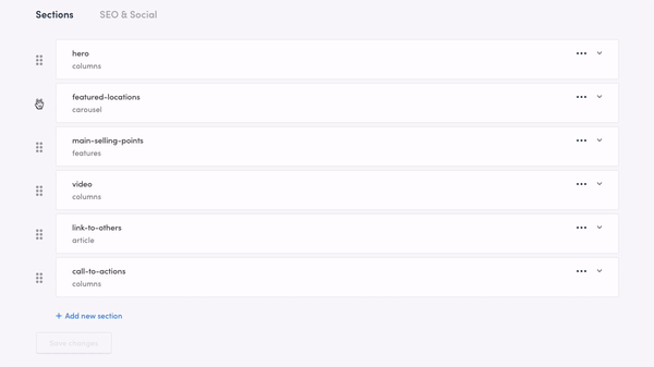 drag and drop to reorder a Section reordering Sections